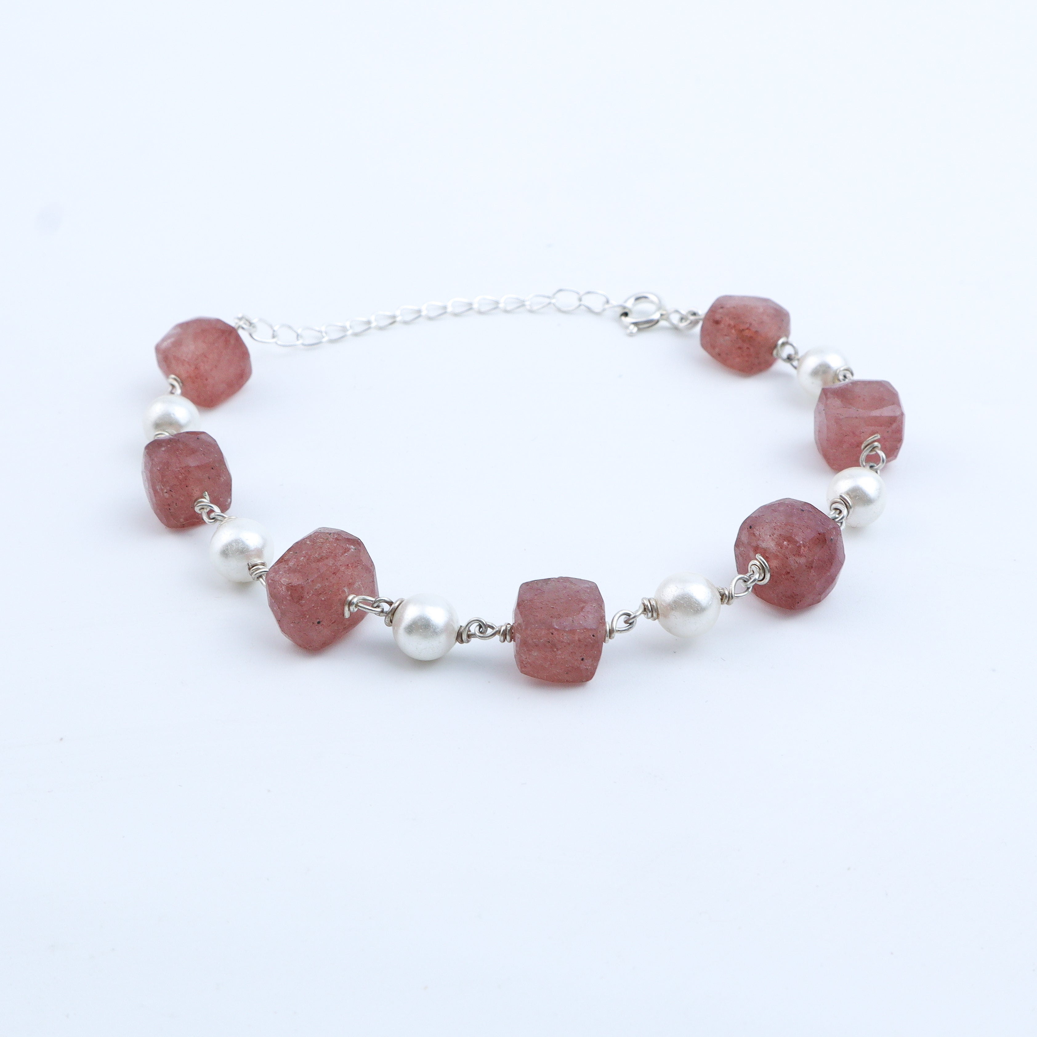 Silver Bracelet with Fresh Water Pearls and Semiprecious Stones