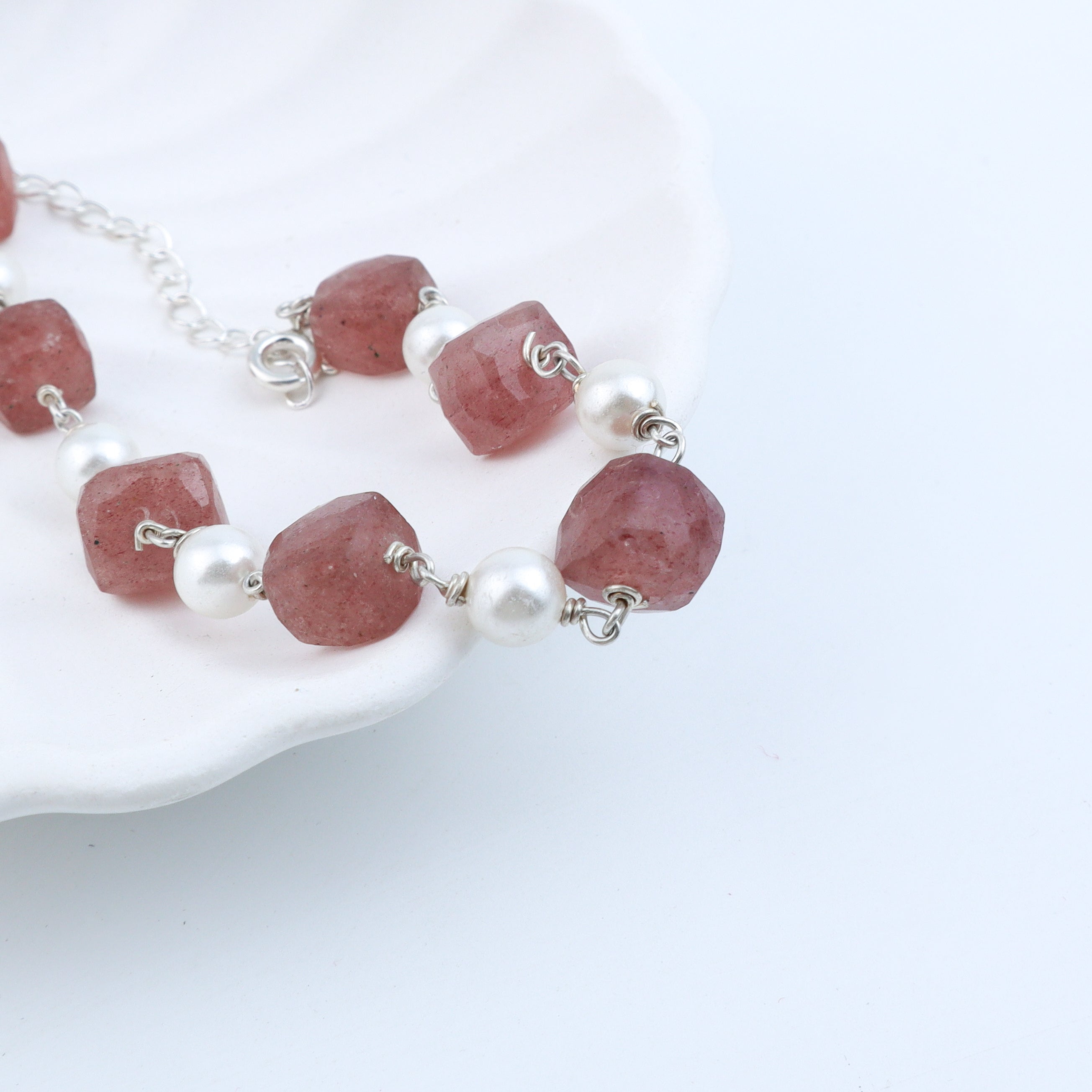 Silver Bracelet with Fresh Water Pearls and Semiprecious Stones