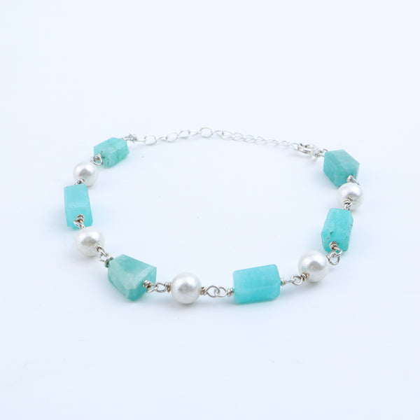 Silver Bracelet with Fresh Water Pearls and Semiprecious Stones