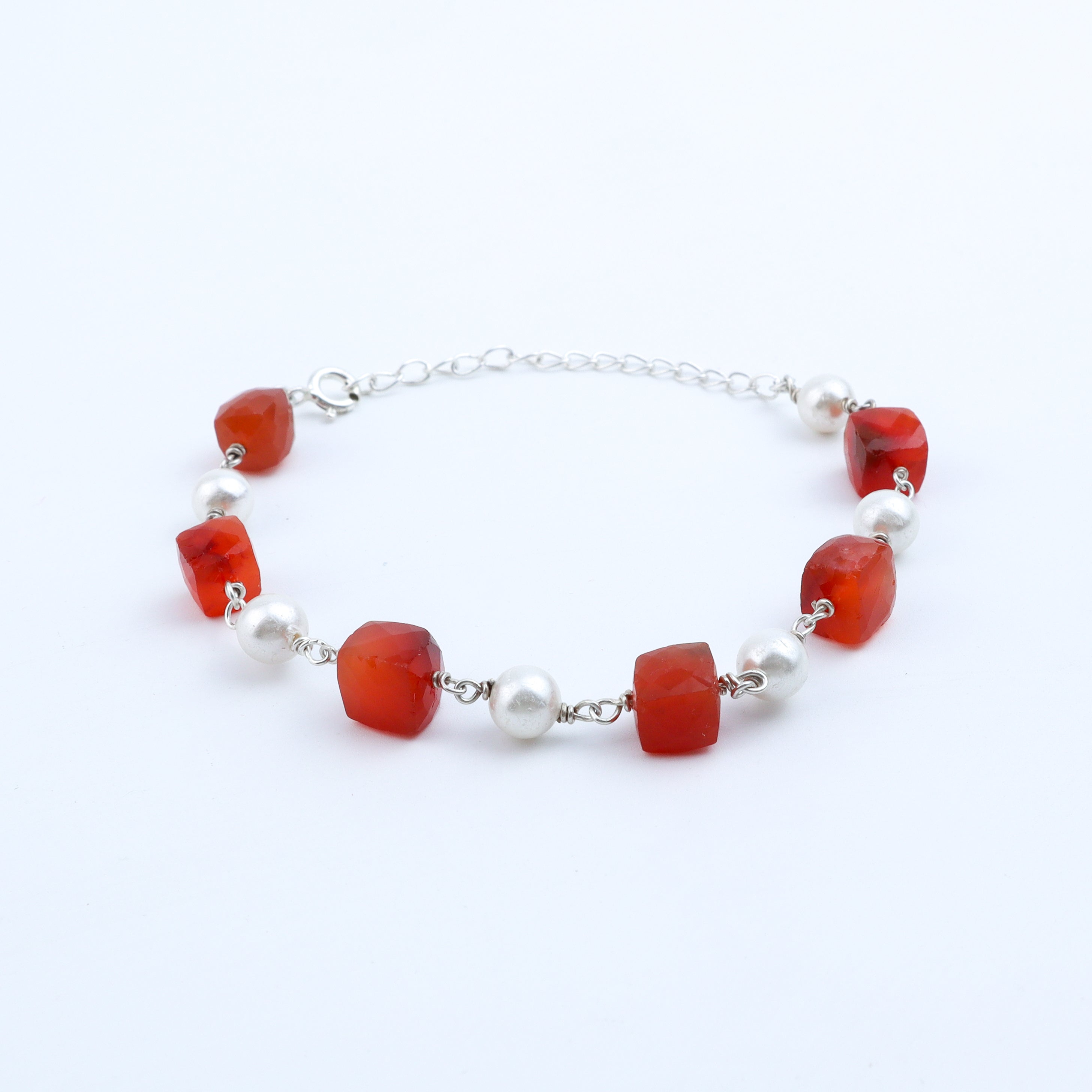 Silver Bracelet with Fresh Water Pearls and Semiprecious Stones