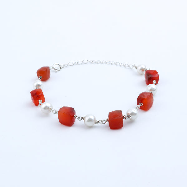 Silver Bracelet with Fresh Water Pearls and Semiprecious Stones