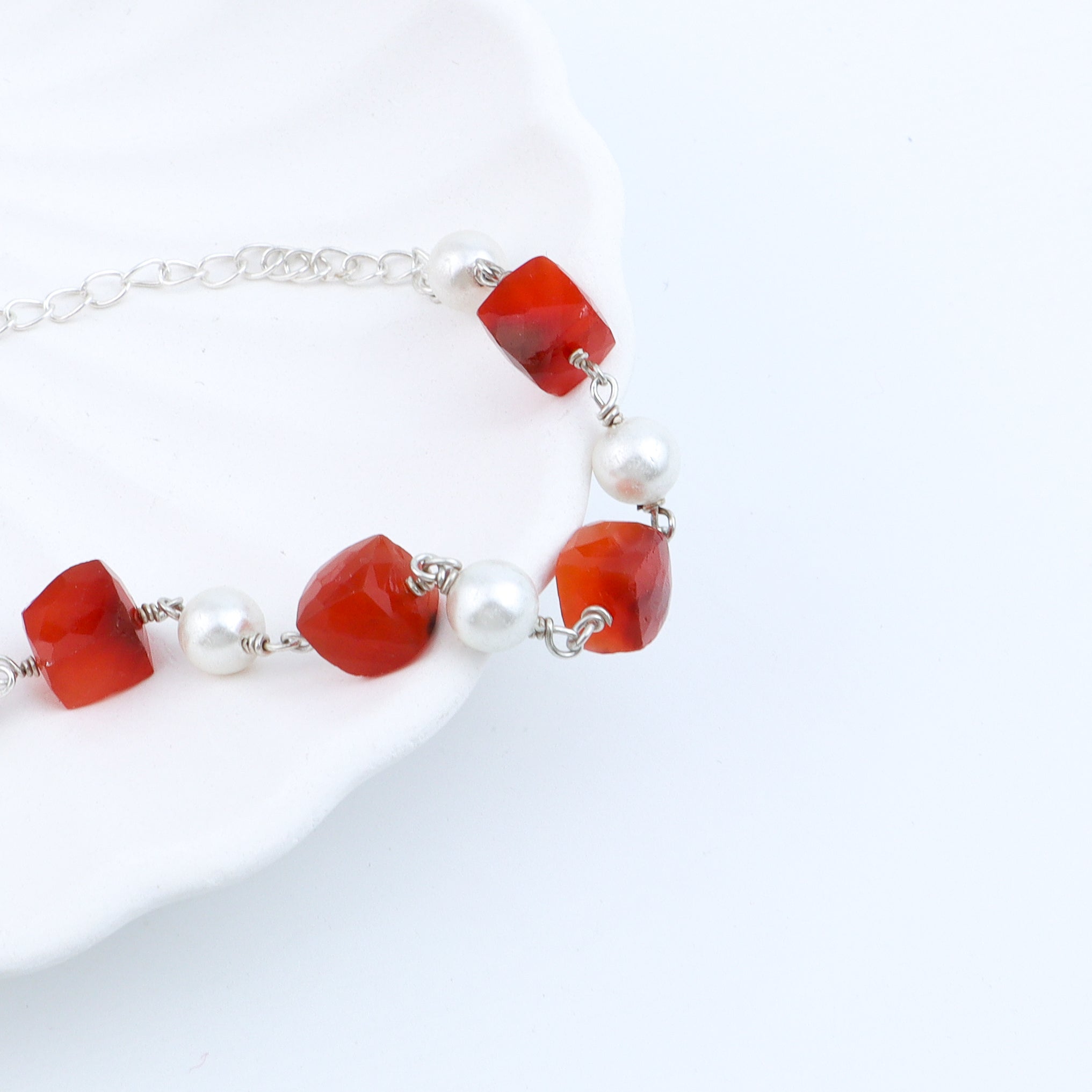 Silver Bracelet with Fresh Water Pearls and Semiprecious Stones