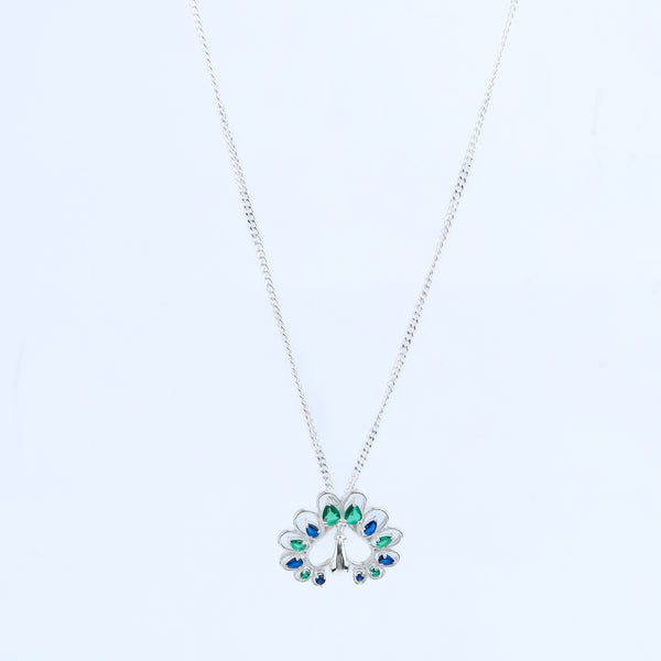 Silver CZ Peacock Necklace