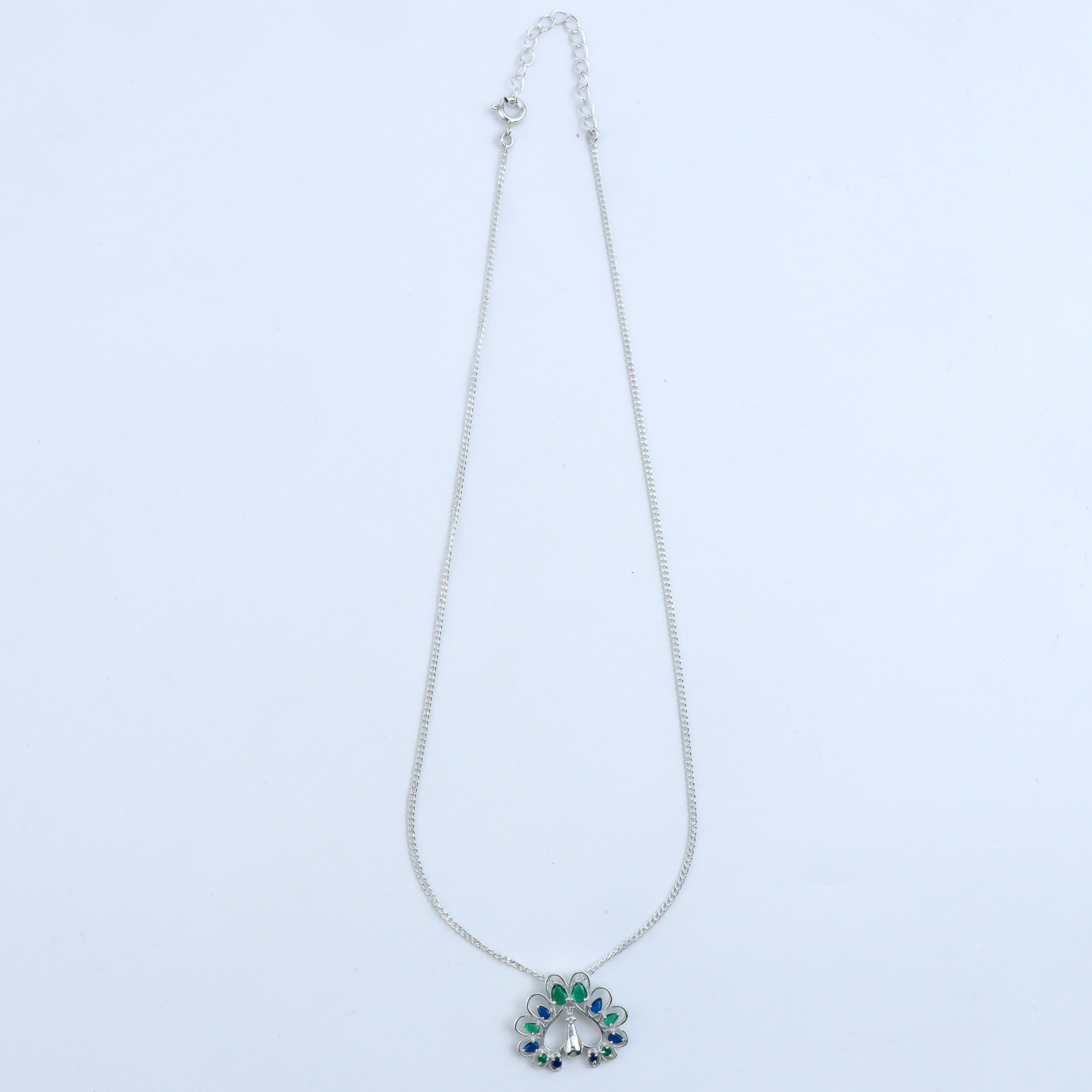 Silver CZ Peacock Necklace