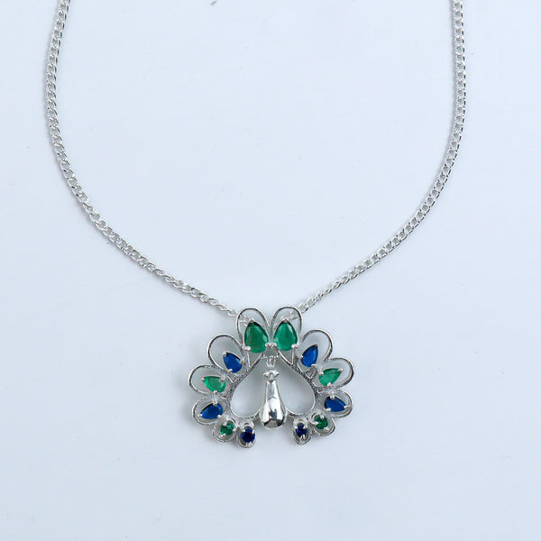 Silver CZ Peacock Necklace