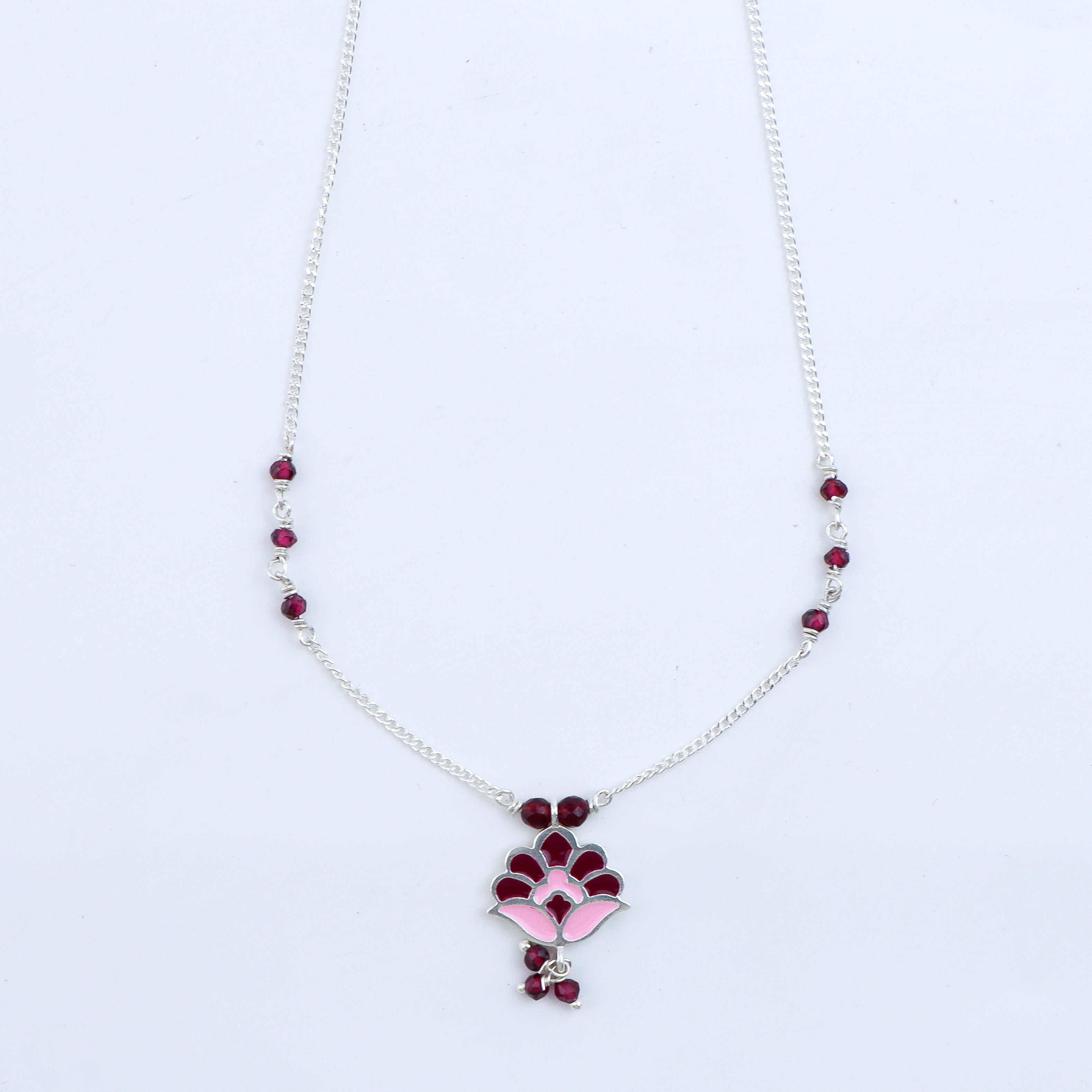 Enamel Flower Necklace with Latkan
