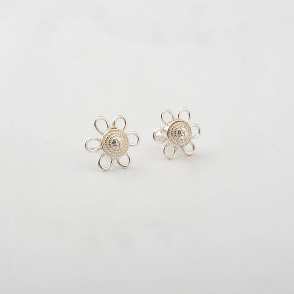 Silver charm earrings with floral design