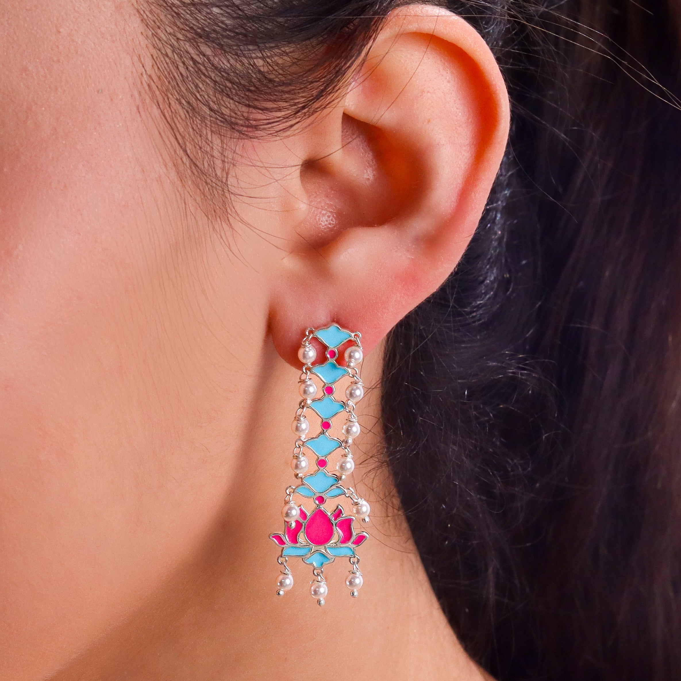 Lotus Drop Meena Earring