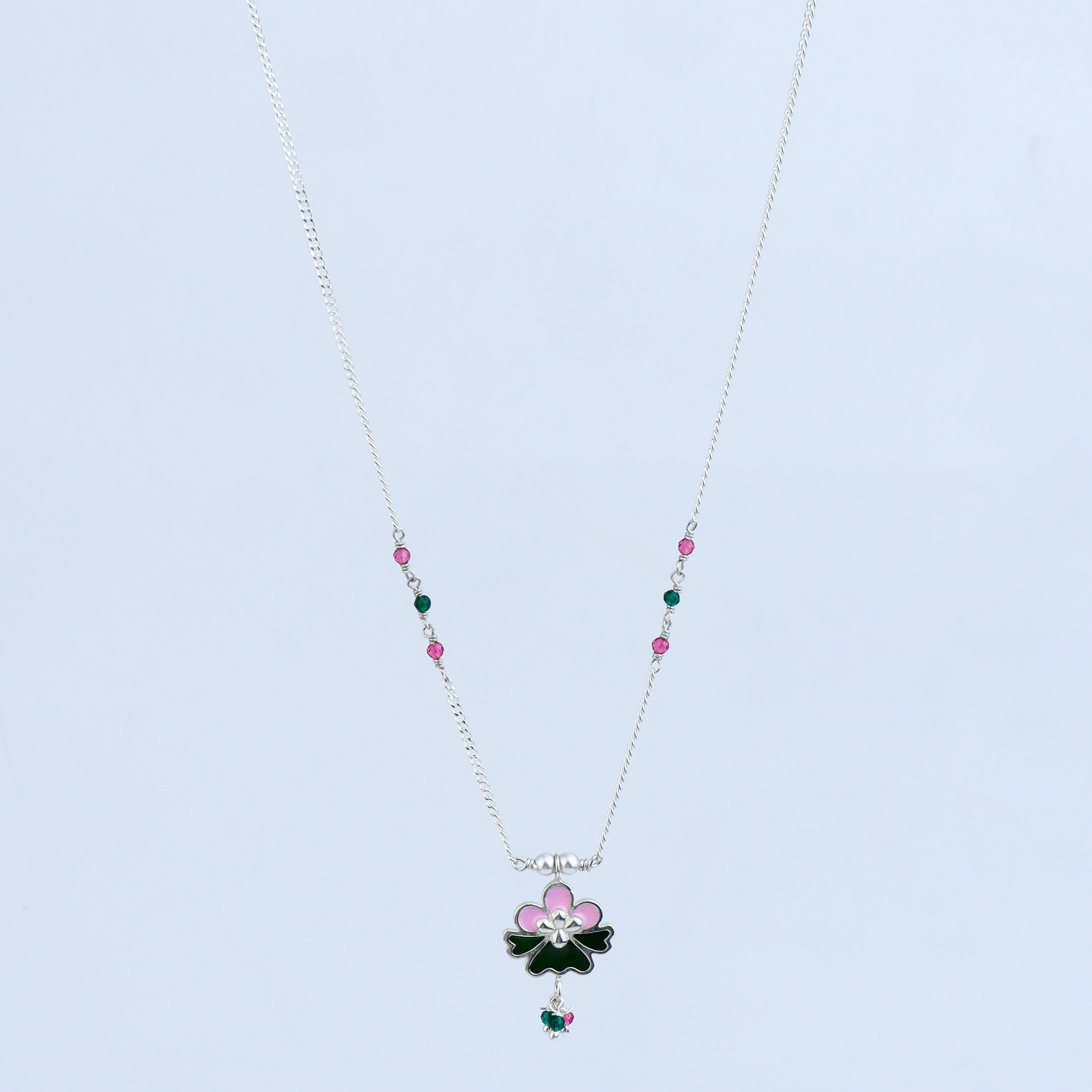 Enamel Flower Necklace with Latkan