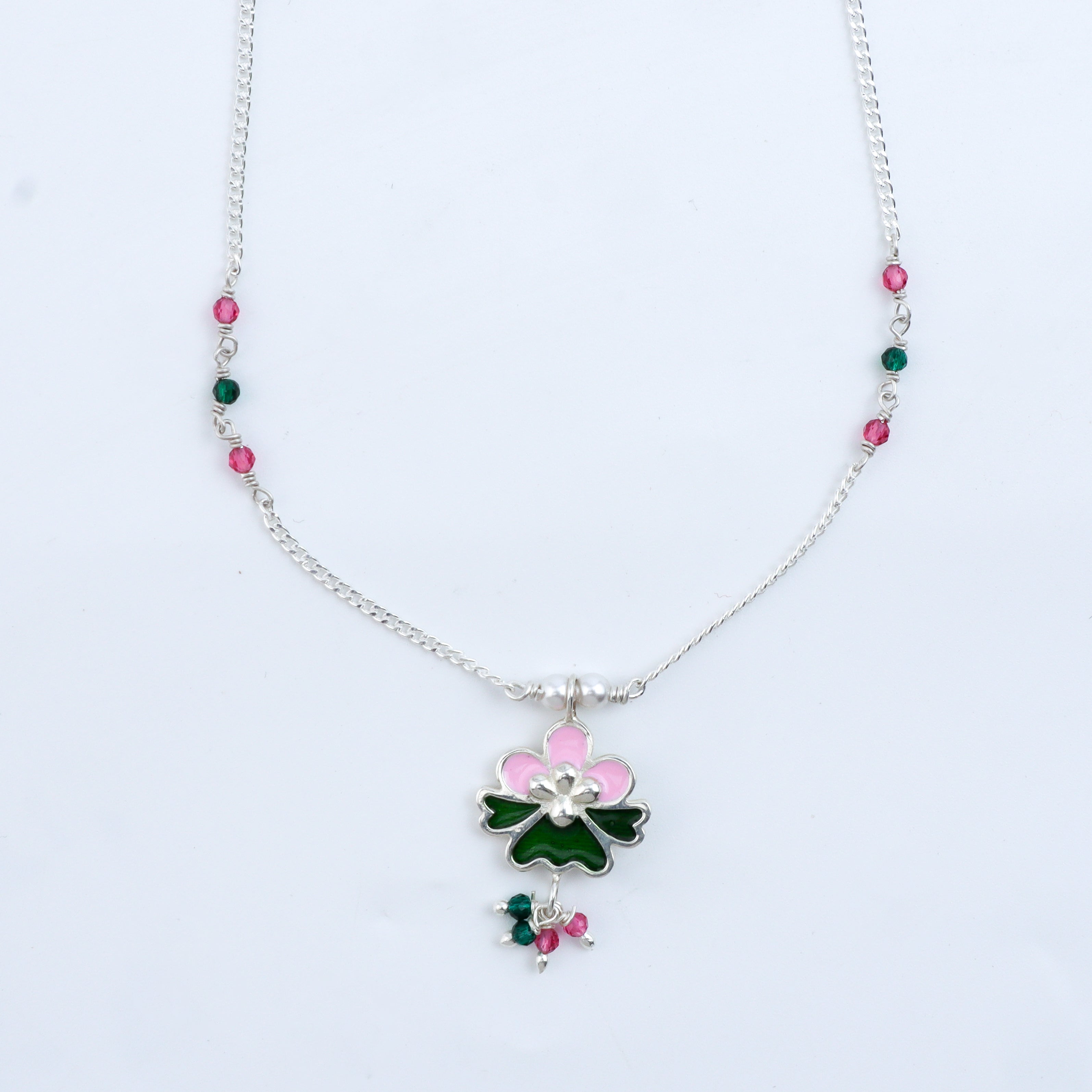 Enamel Flower Necklace with Latkan