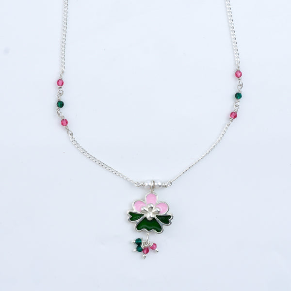 Enamel Flower Necklace with Latkan