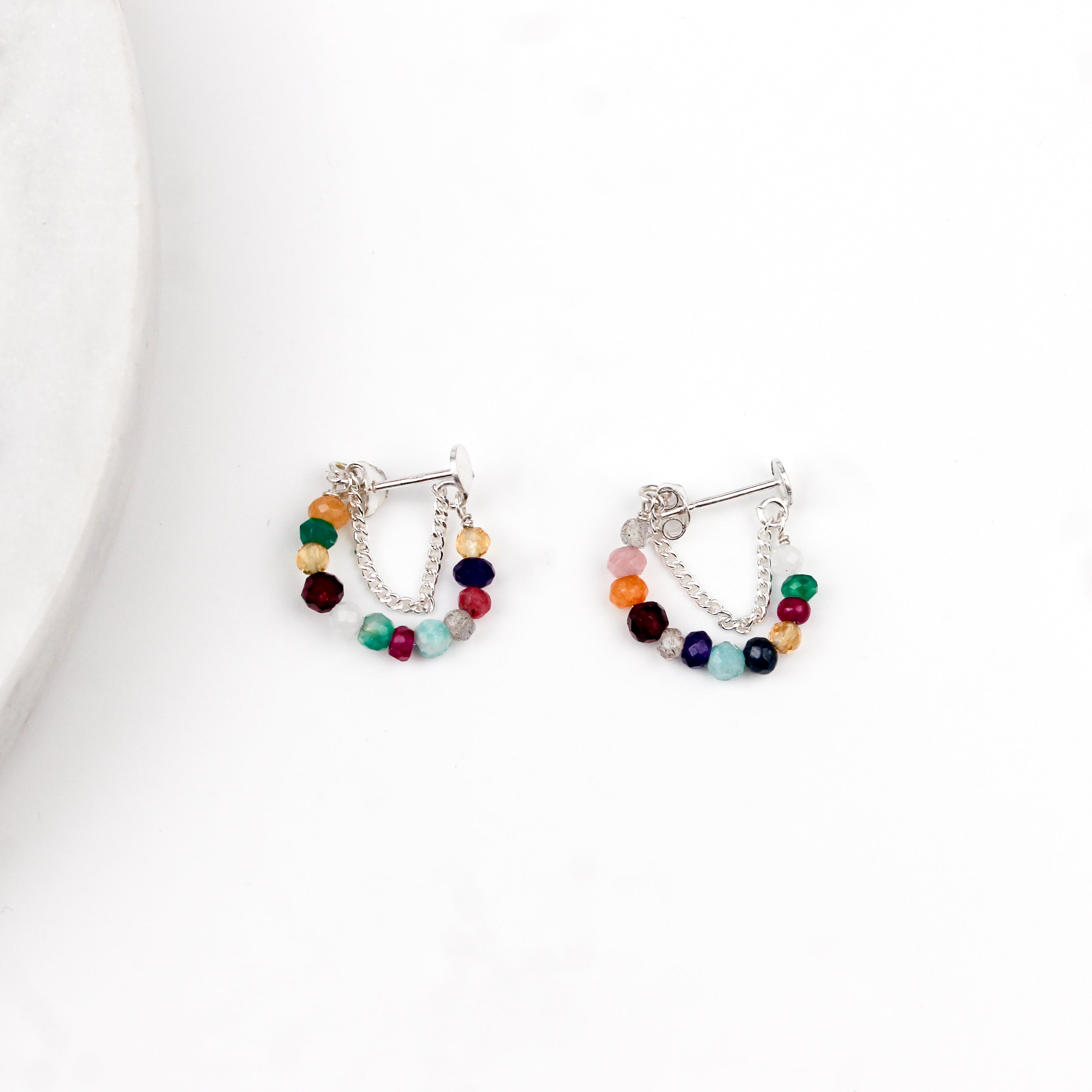 Multicolor Stone and Chain Earrings (Project Handmade)
