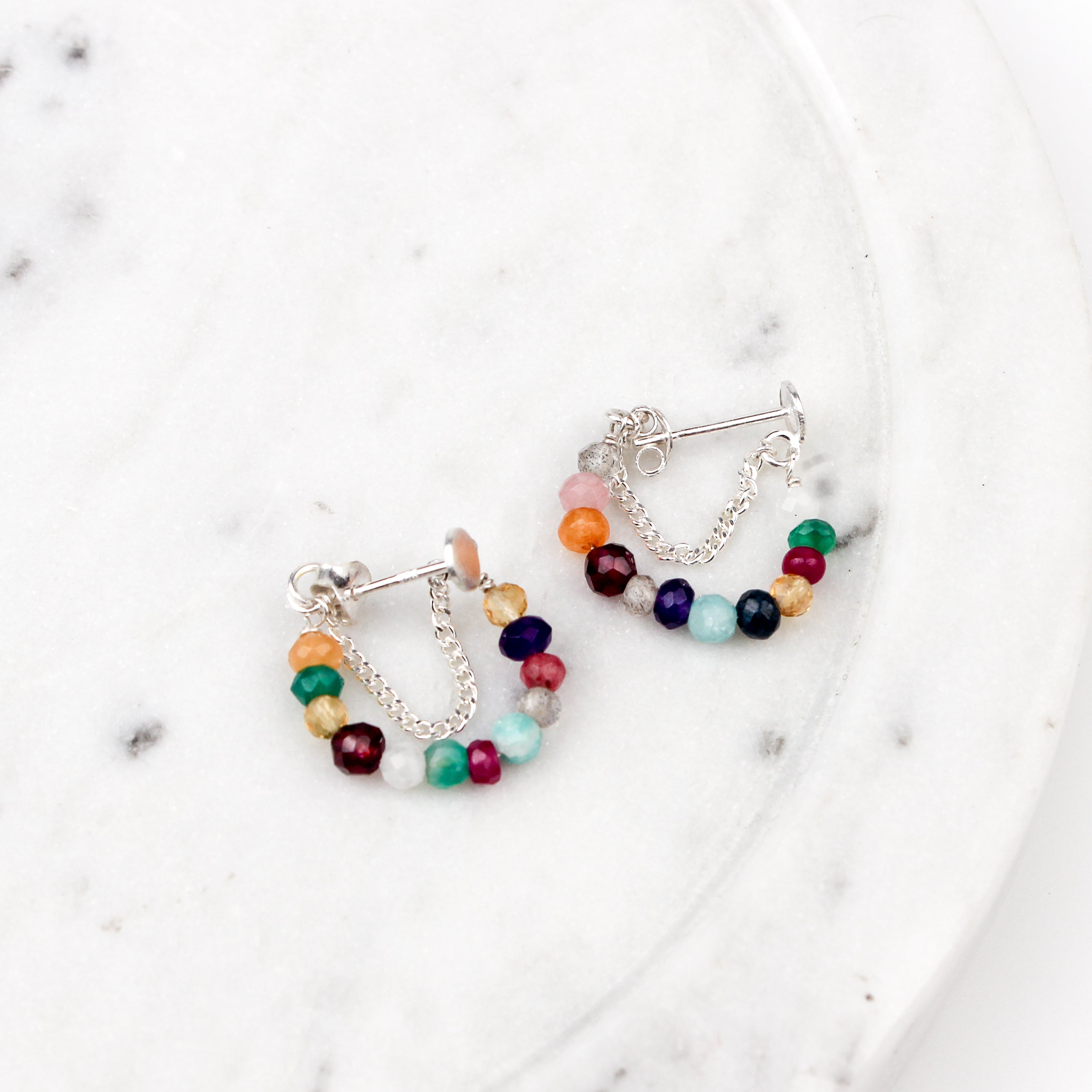 Multicolor Stone and Chain Earrings (Project Handmade)