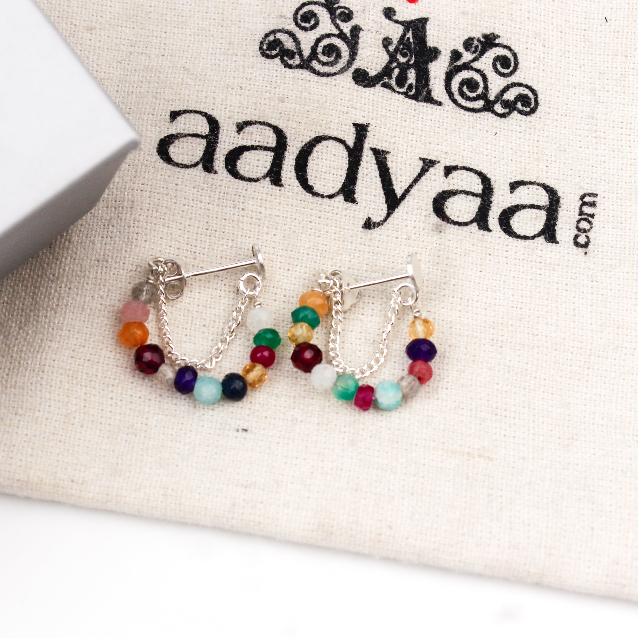 Multicolor Stone and Chain Earrings (Project Handmade)