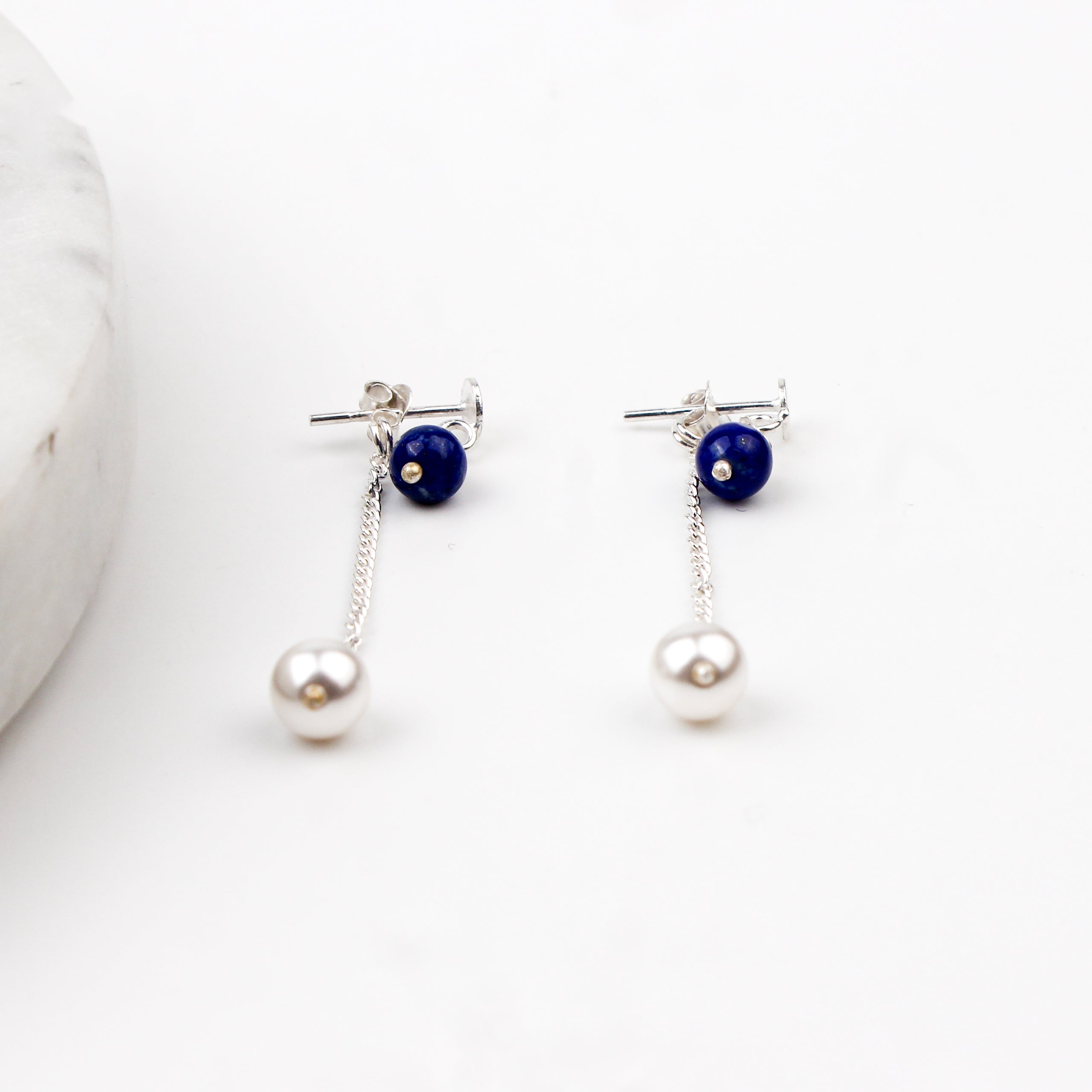 Blue Agate and Pearl Earrings (Project Handmade)