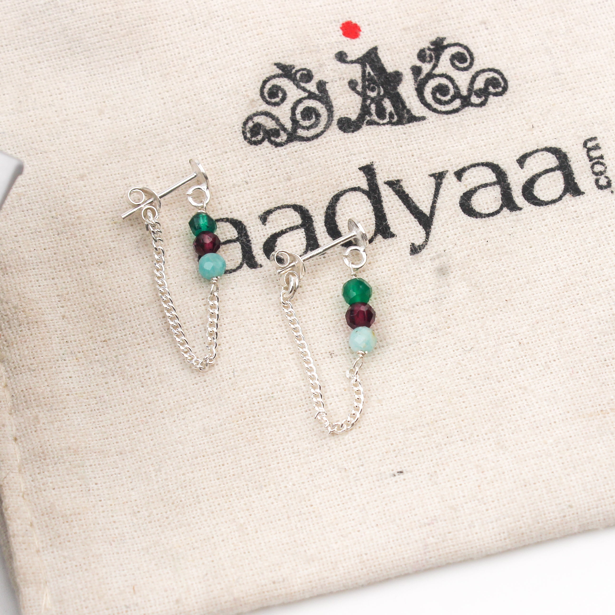 Green Onyx, Garnet and Blue Jade Earrings (Project Handmade)
