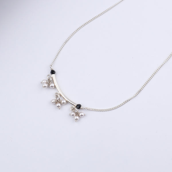 Handmade Silver Mangalsutra : Pearl Latkan with spinels and pipe