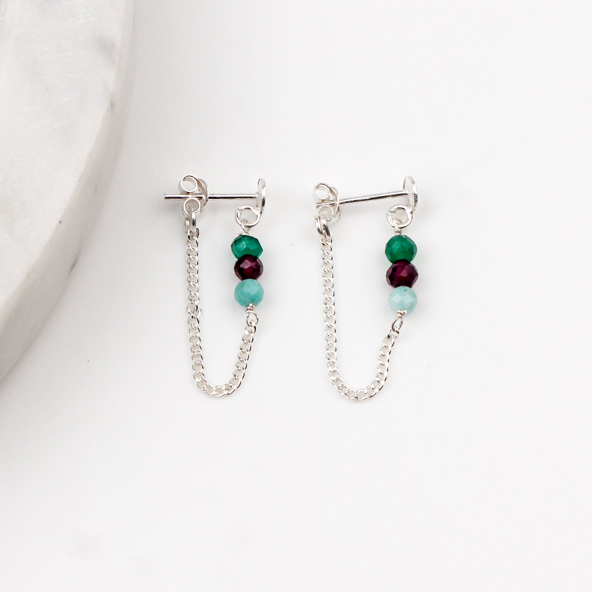 Green Onyx, Garnet and Blue Jade Earrings (Project Handmade)