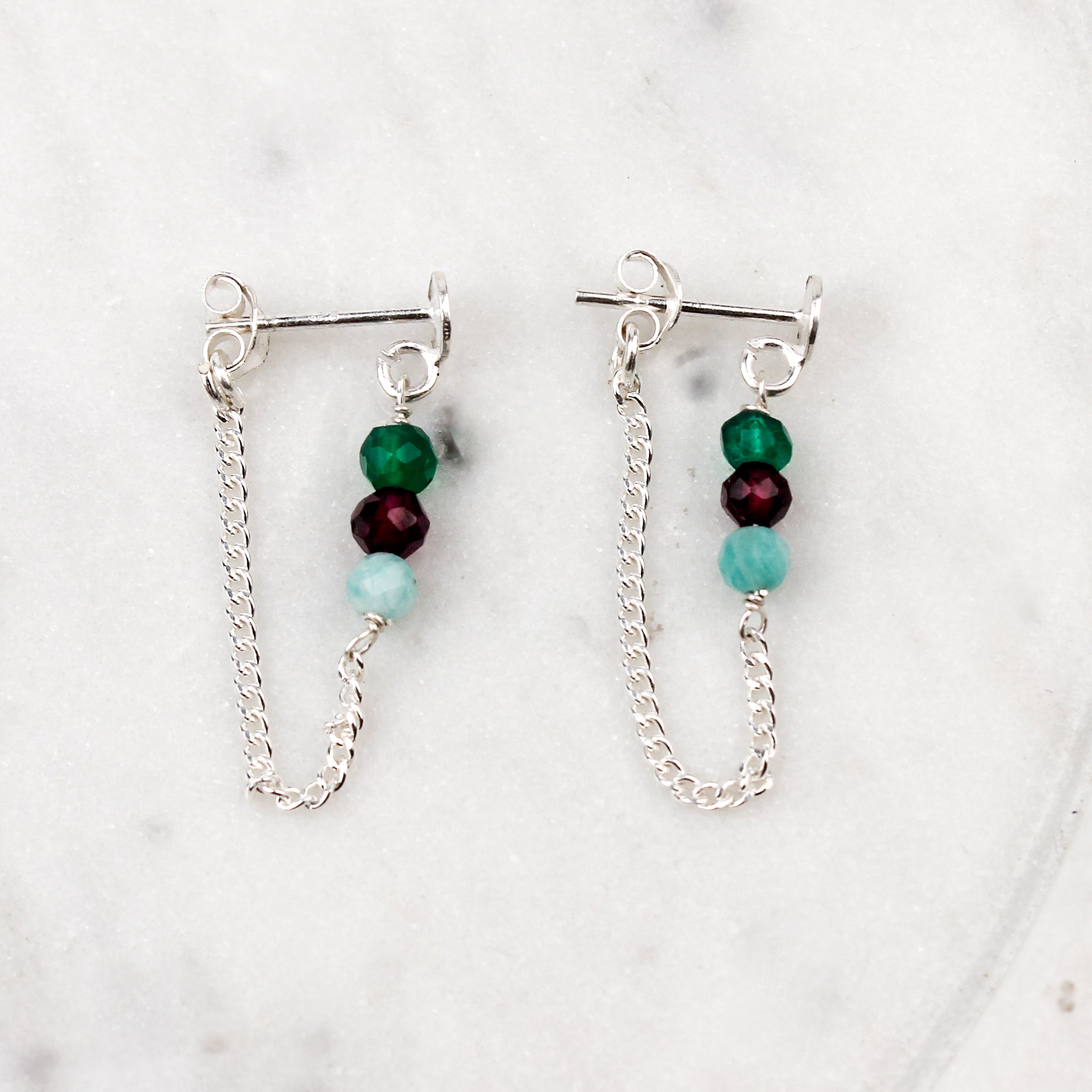 Green Onyx, Garnet and Blue Jade Earrings (Project Handmade)