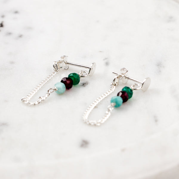 Green Onyx, Garnet and Blue Jade Earrings (Project Handmade)