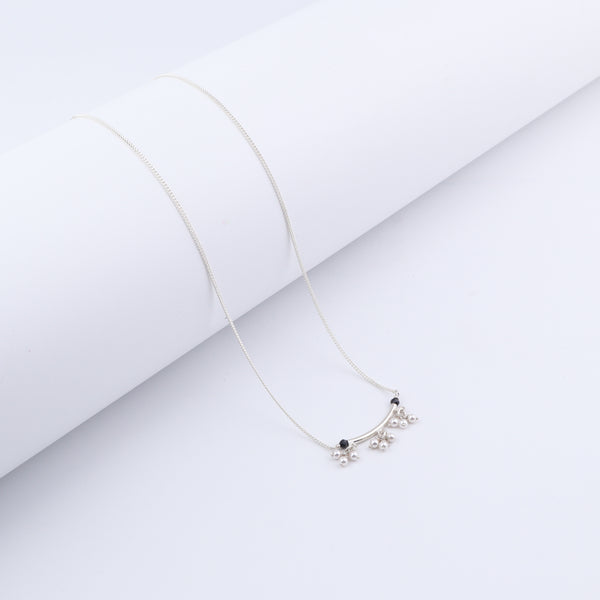 Handmade Silver Mangalsutra : Pearl Latkan with spinels and pipe
