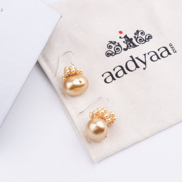 Golden Pearl Silver Earrings (Project Handmade)
