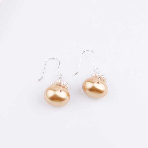 White & Golden Pearls Silver Earrings (Project Handmade)