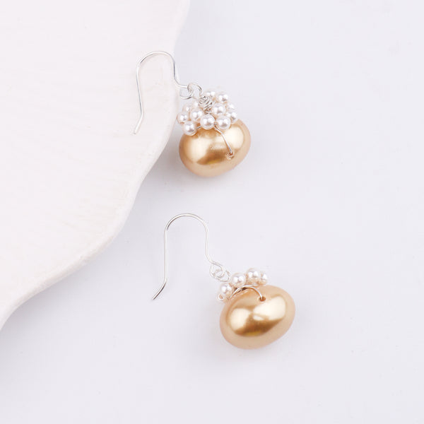 White & Golden Pearls Silver Earrings (Project Handmade)