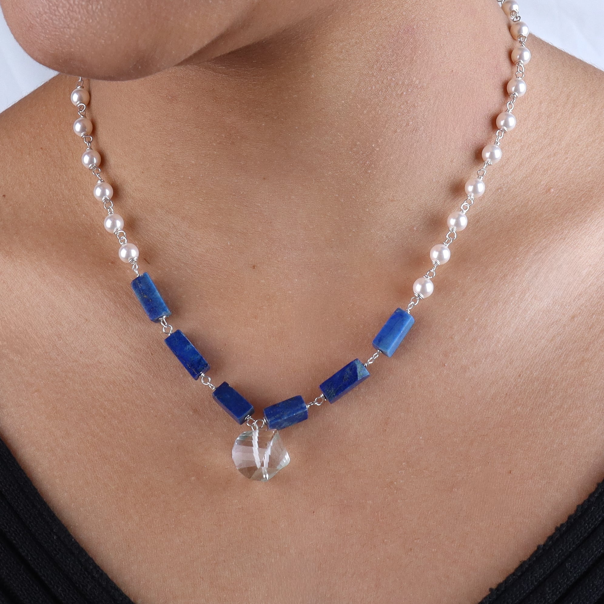 Pearl Ganthan Necklace with Semiprecious Stones