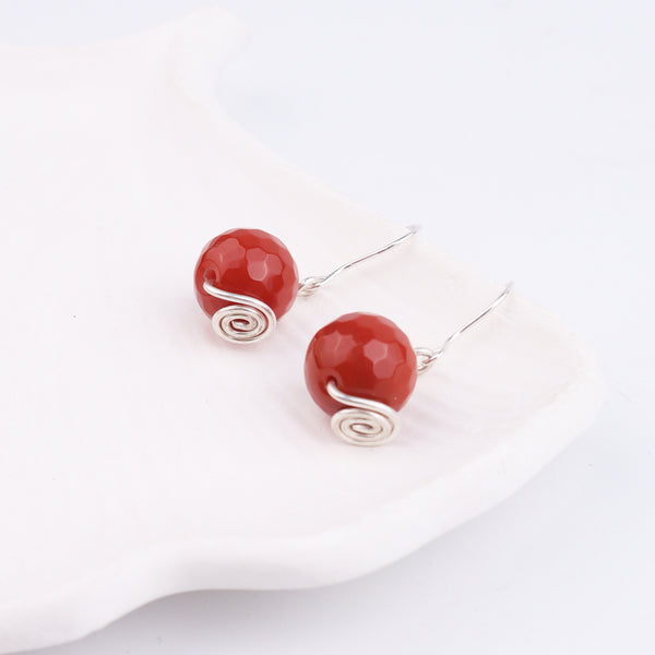 Red Agate Silver Earrings (Project Handmade)