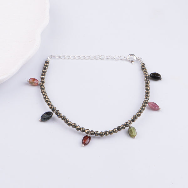 Pyrite Stone Silver Bracelet (Project Handmade)