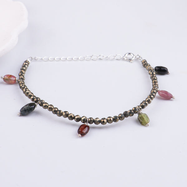 Pyrite Stone Silver Bracelet (Project Handmade)