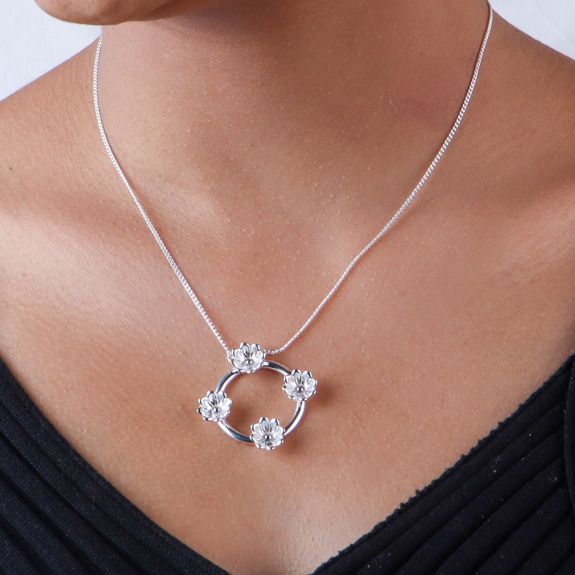 Four Flower Pendant Necklace