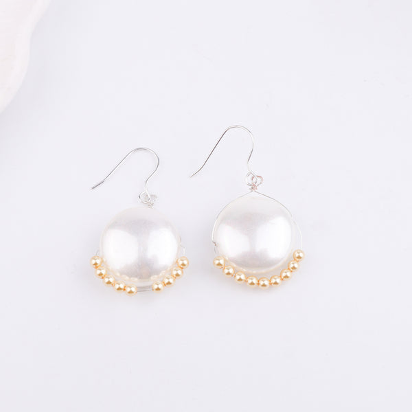 Silver Coin Earrings with Golden Pearls (Project Handmade)