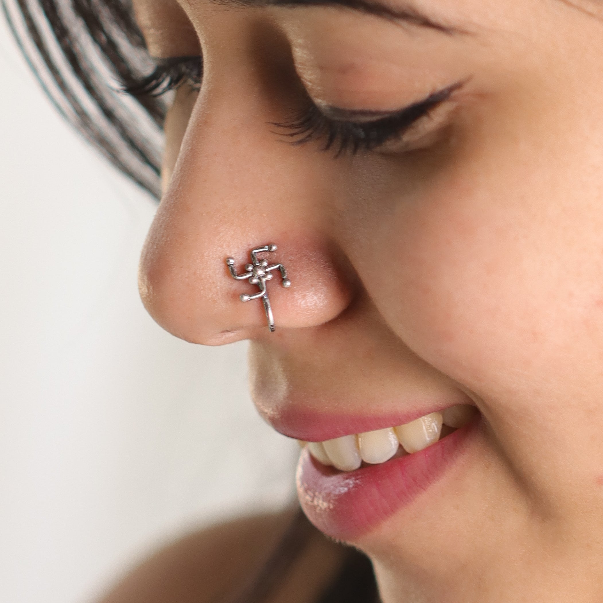 Handmade Silver Swastik Nose pin (Clip on)