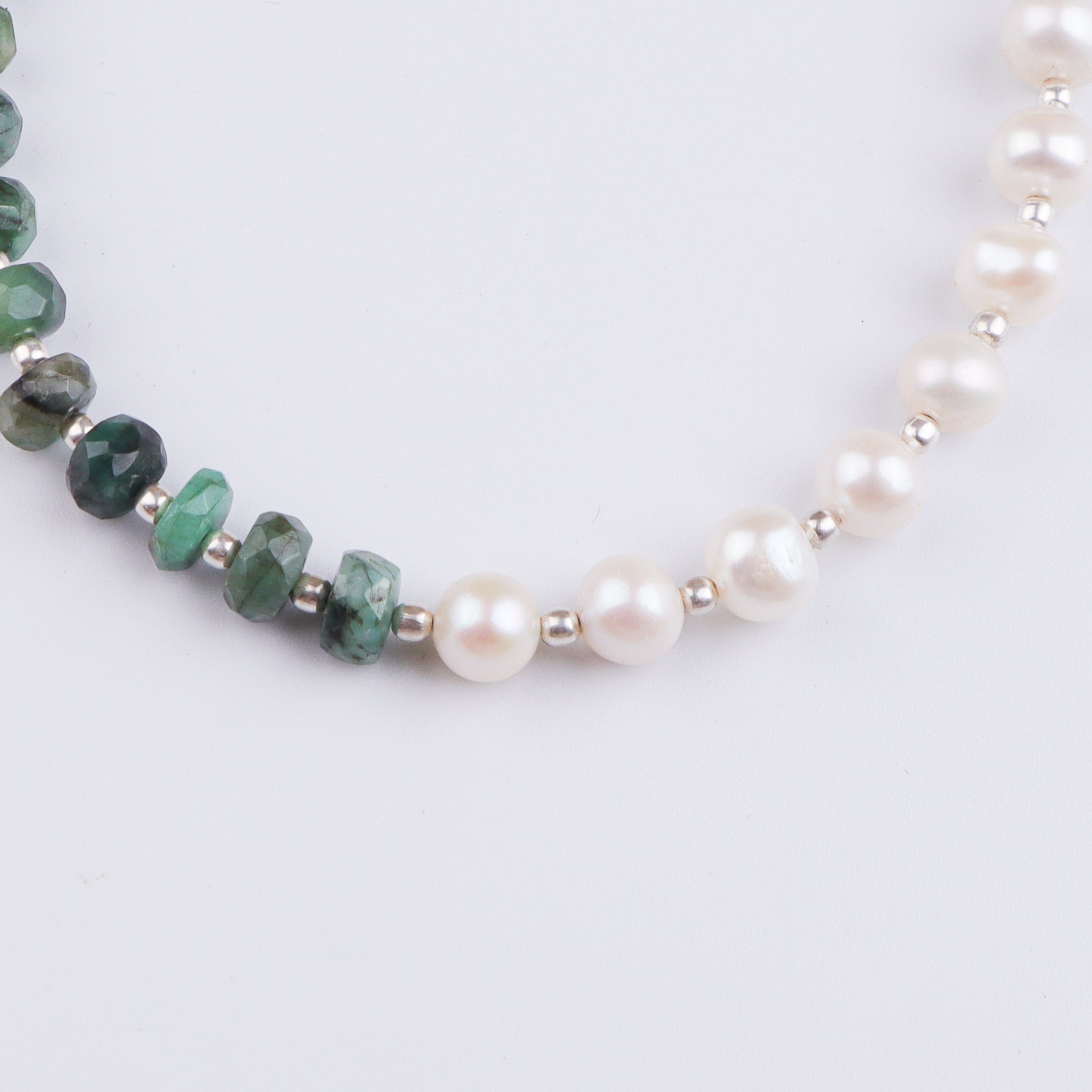 Emerald & Freshwater Pearl Silver Bracelet (Project Handmade)