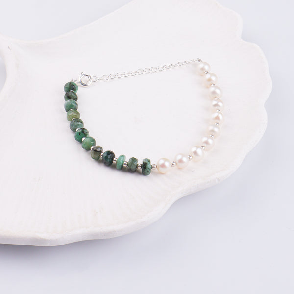 Emerald & Freshwater Pearl Silver Bracelet (Project Handmade)