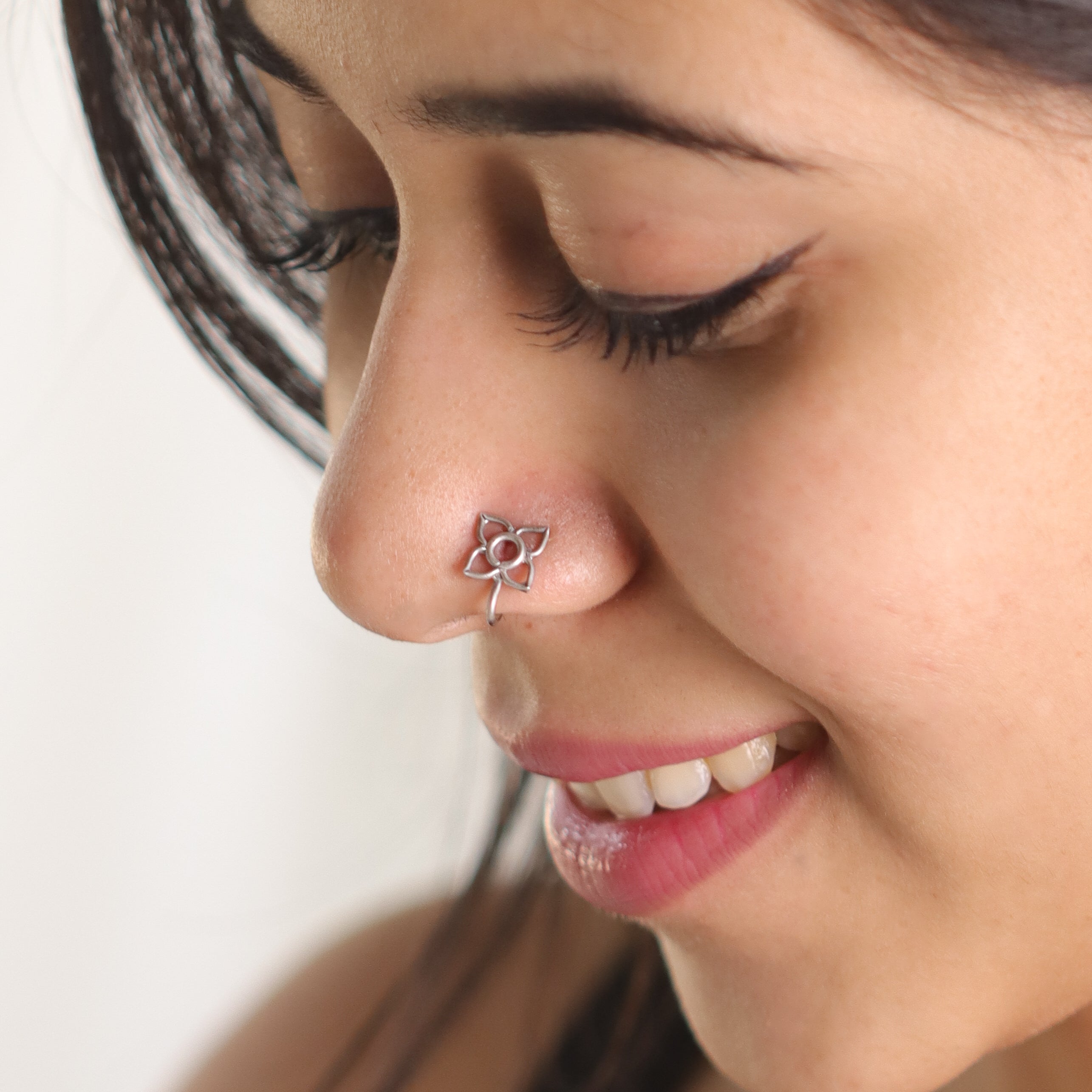 Handmade Silver Flower Nose pin (Clip on)