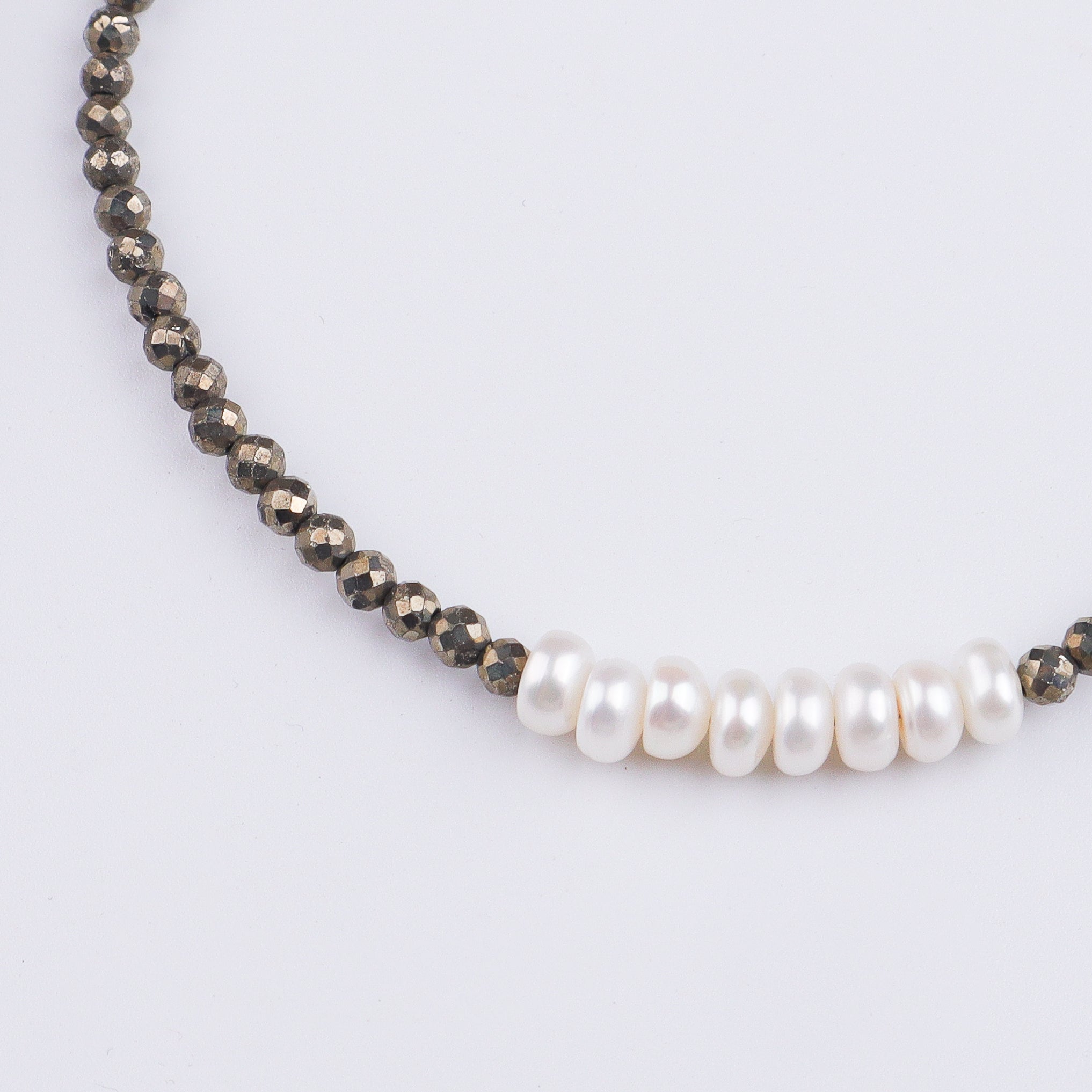 Pyrite & Freshwater Pearl Silver Bracelet (Project Handmade)