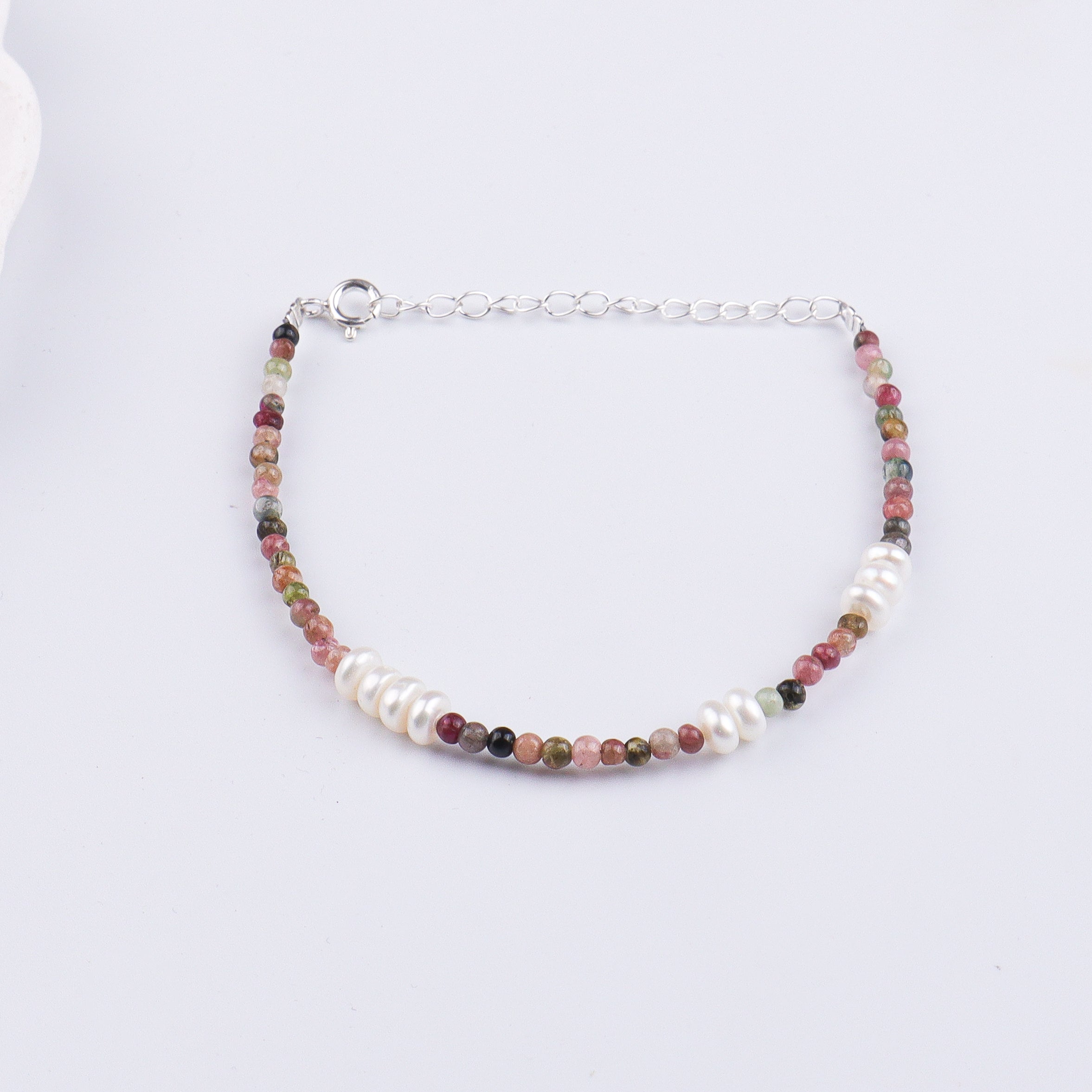 Tourmaline & Freshwater Pearl Silver Bracelet (Project Handmade)