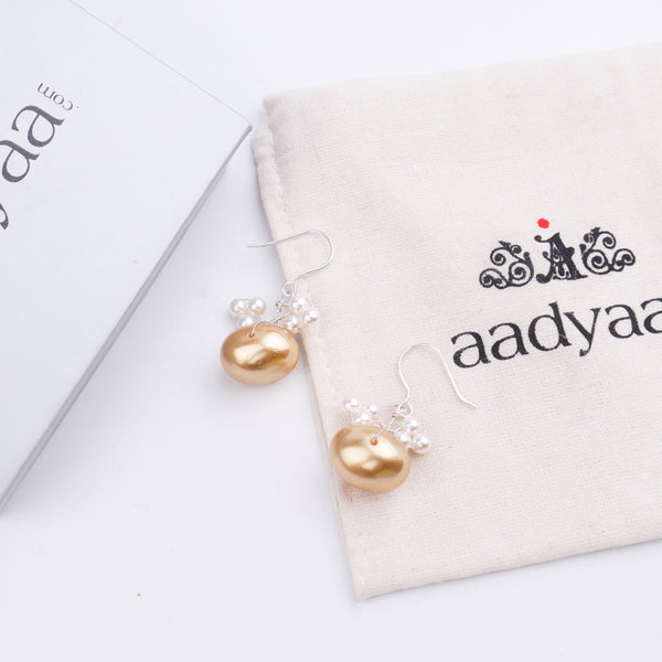 Silver Earrings with White & Golden Pearls (Project Handmade)