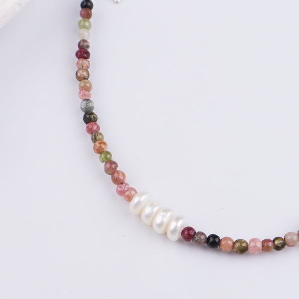 Tourmaline & Freshwater Pearl Silver Bracelet (Project Handmade)