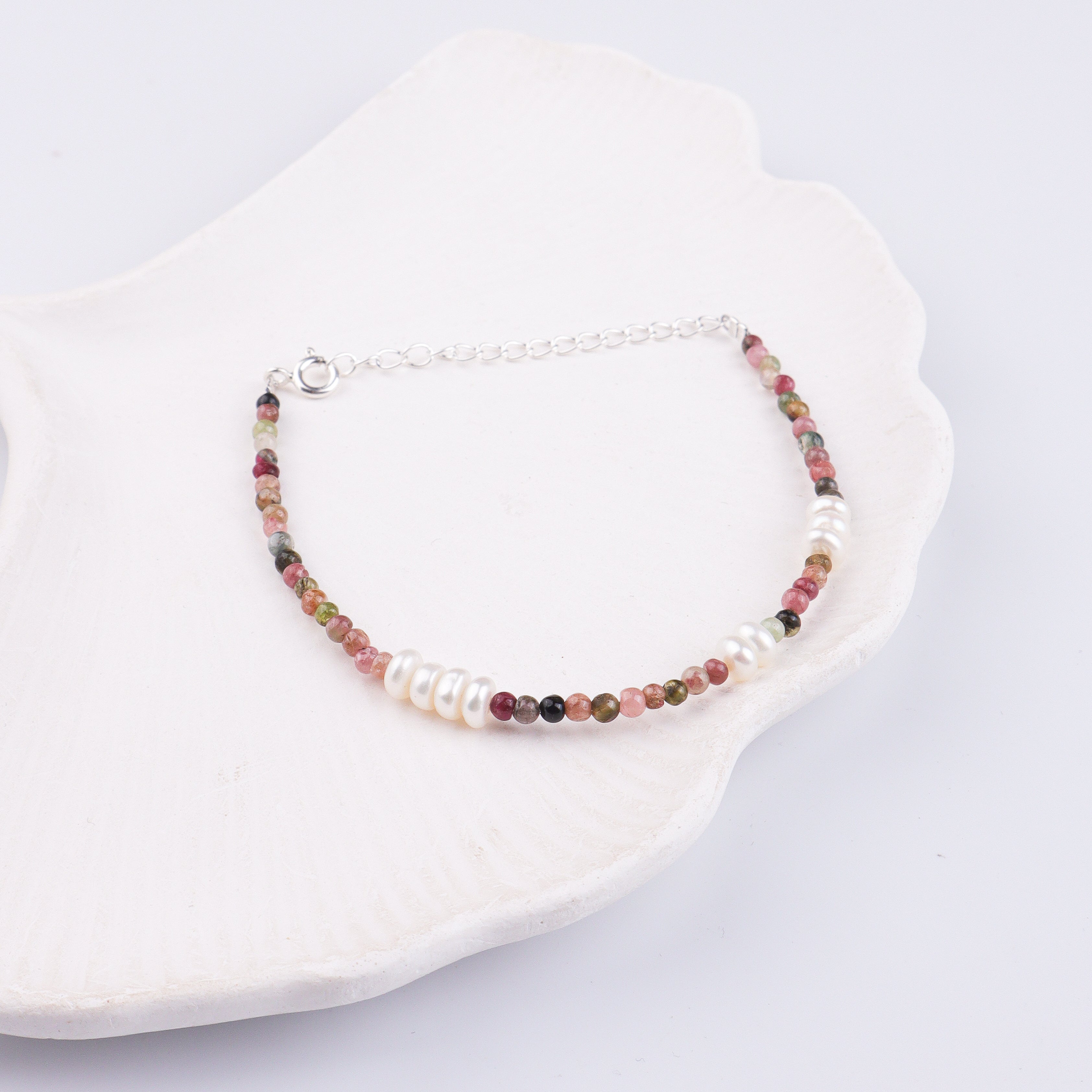 Tourmaline & Freshwater Pearl Silver Bracelet (Project Handmade)