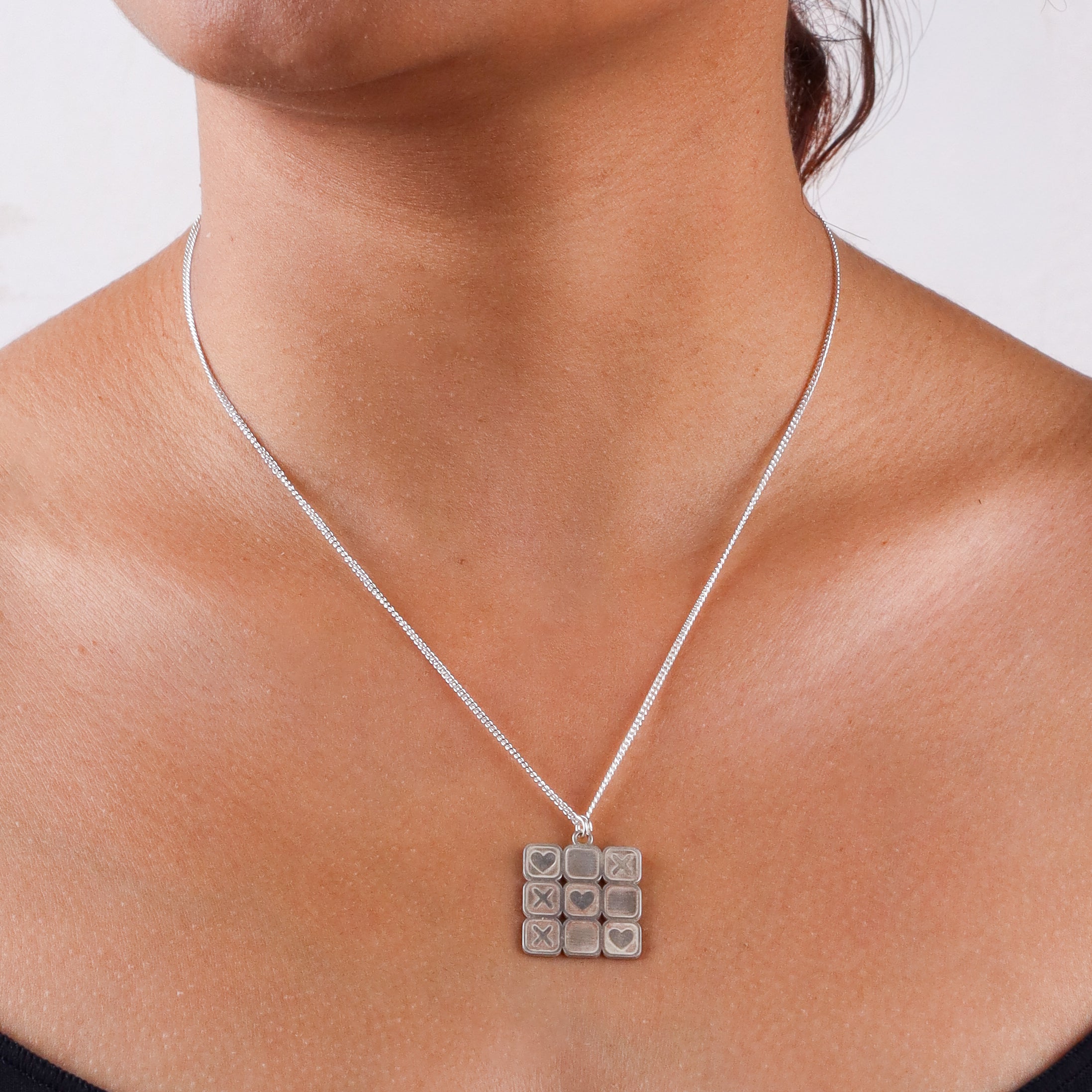 Tic tac toe pendant necklace big size in 92.5 sterling silver
