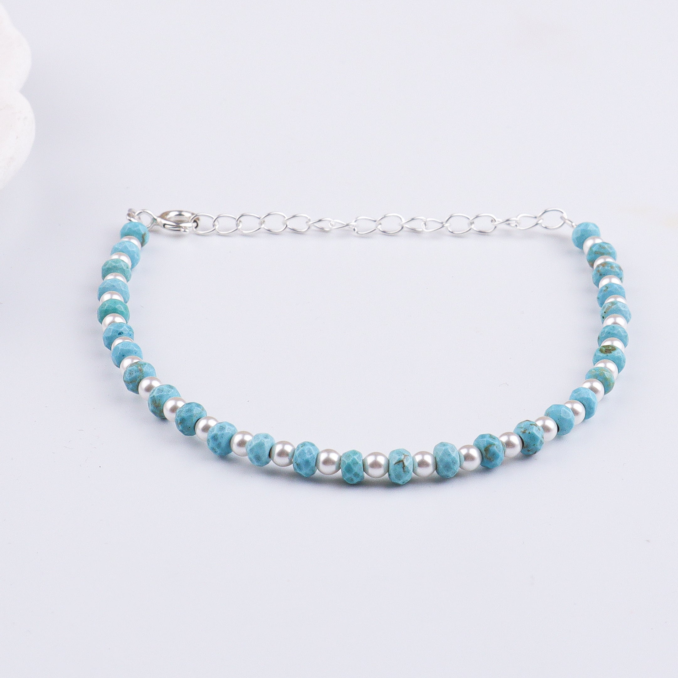 Turquoise & Pearls Silver Bracelet (Project Handmade)