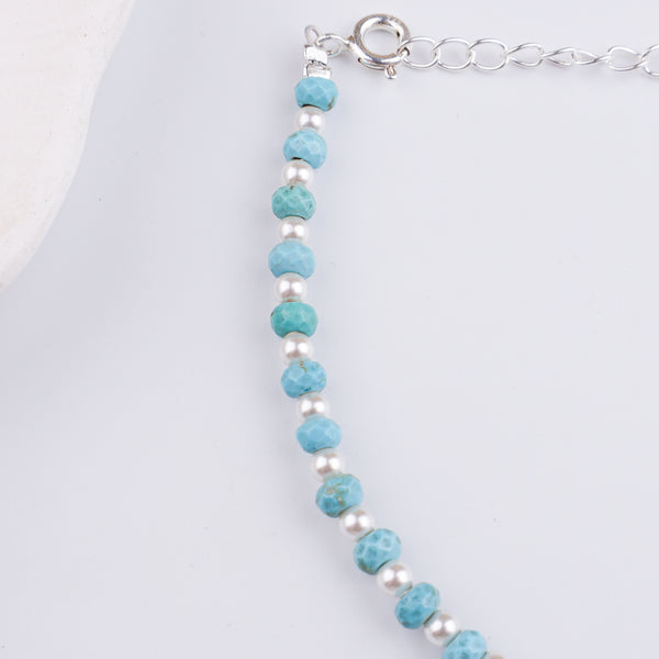 Turquoise & Pearls Silver Bracelet (Project Handmade)