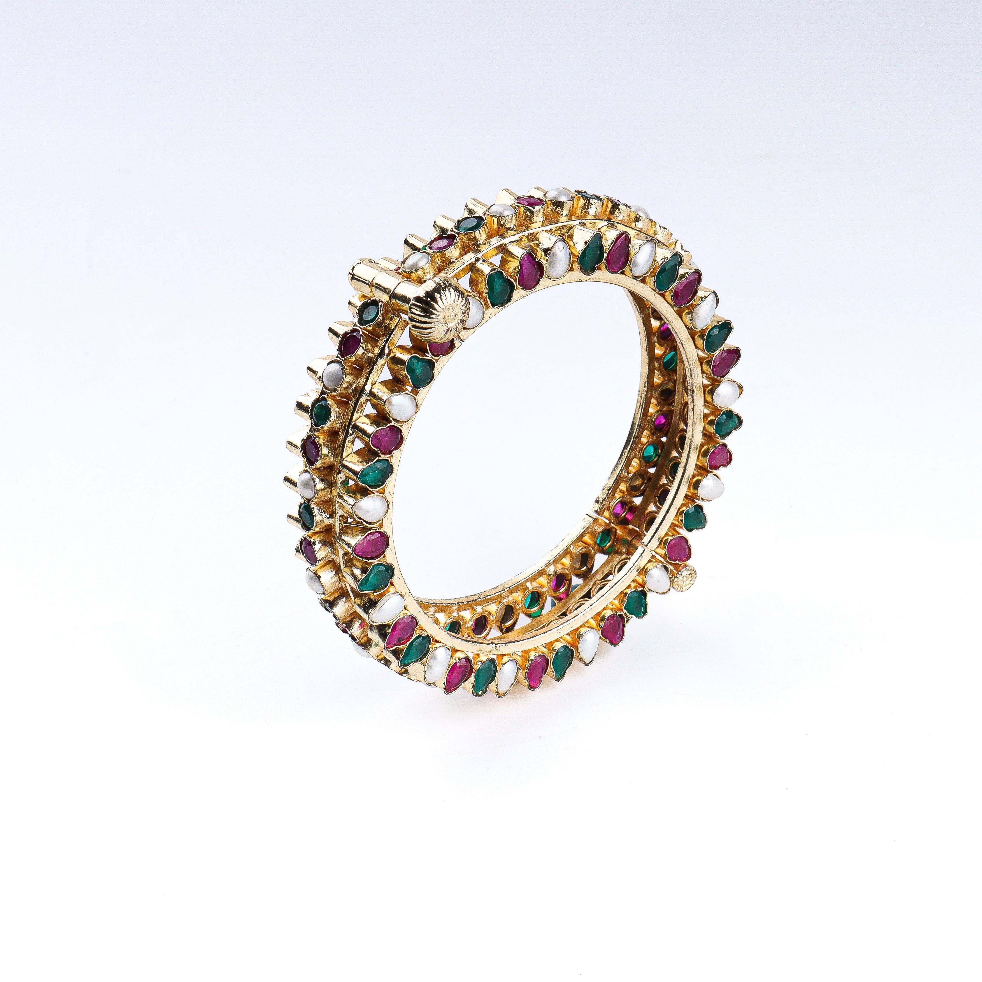 Angled view of 22K gold-plated fashion bangle (Single) highlighting its elegant structure and polished gold finish
