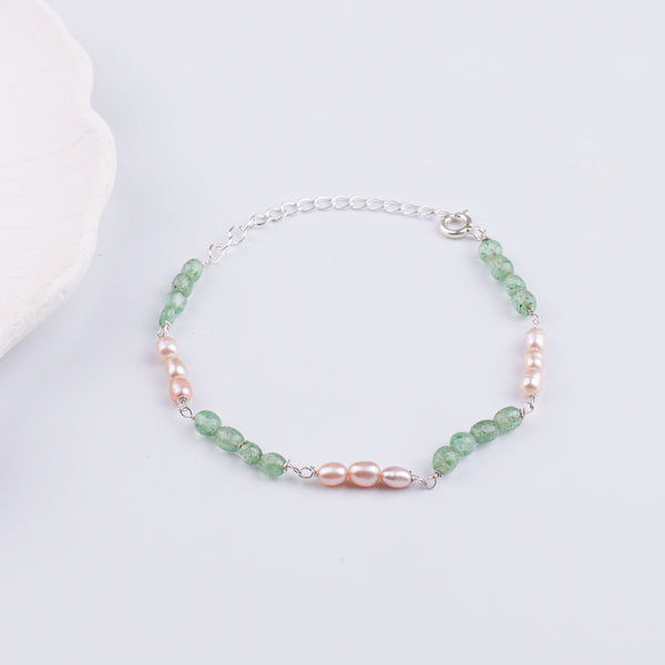 Russian Quartz & Rice Pearl Silver Bracelet (Project Handmade)