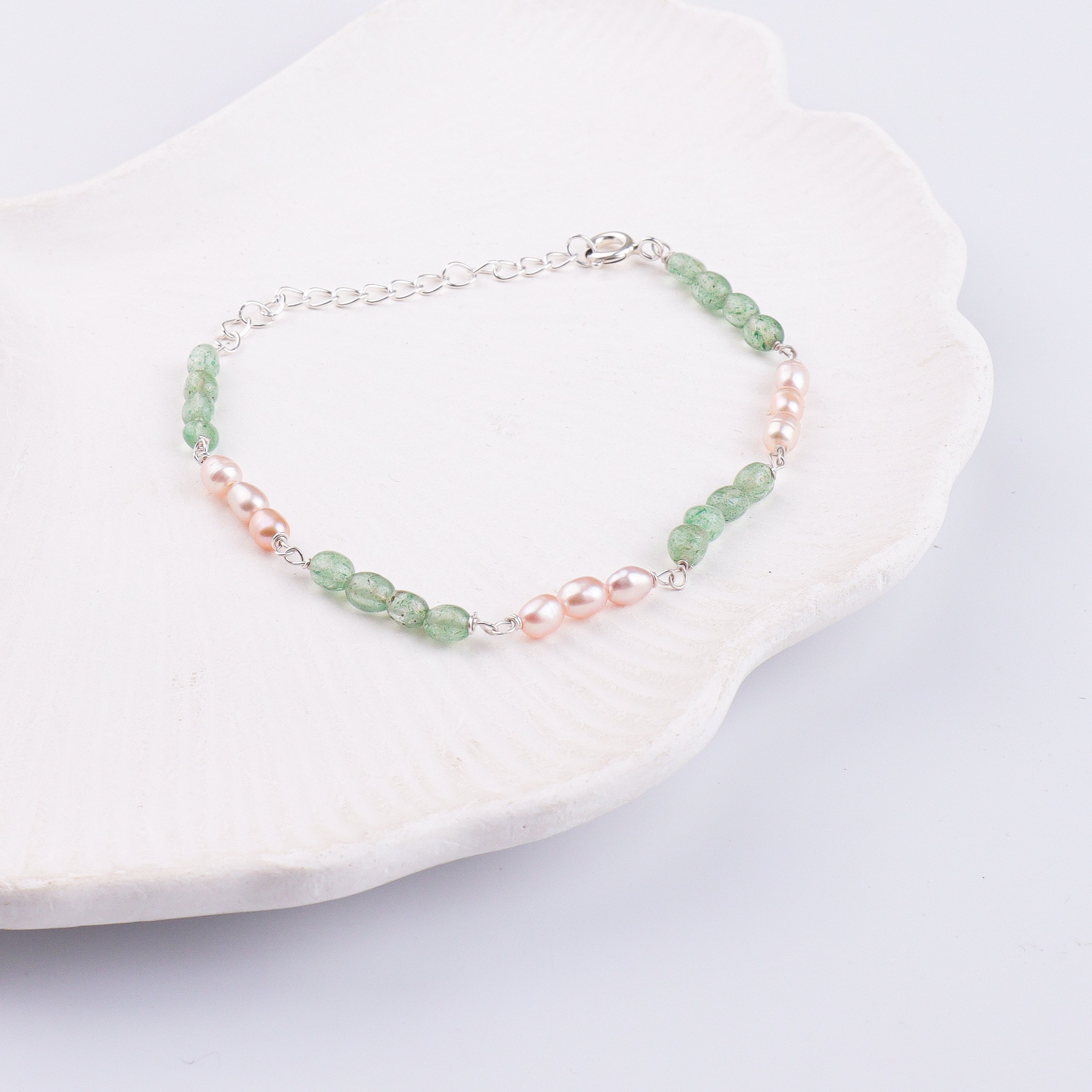 Russian Quartz & Rice Pearl Silver Bracelet (Project Handmade)