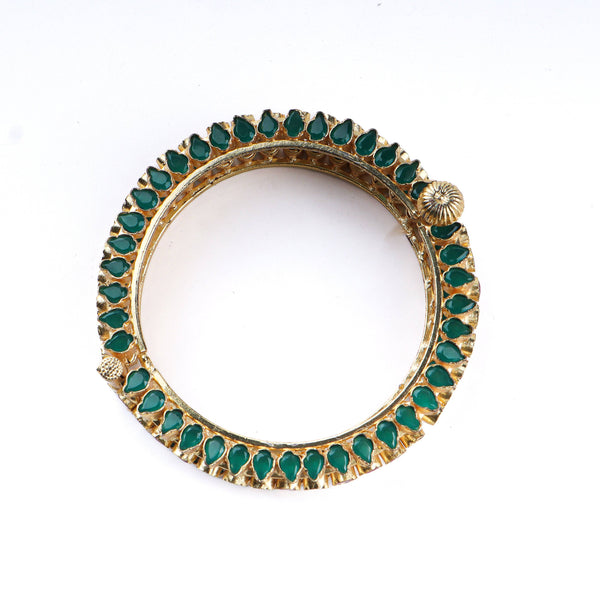 Detailed view of 22K gold-plated fashion bangle (single) highlighting intricate motifs, textured detailing, and premium 22K gold-plated finish